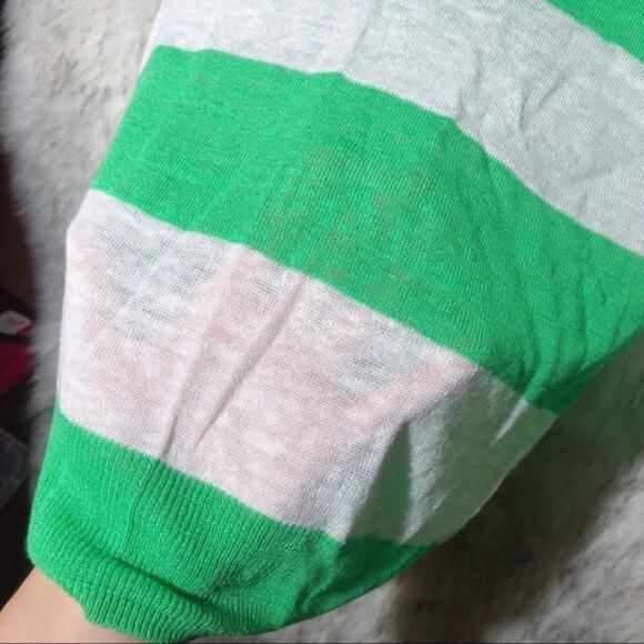 Nordstrom Caslon Linen Blend Green & White Striped Lightweight Vneck Sweater XS - Picture 8 of 8